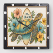 Surfboard Beach Life Quadratische Wanduhr (Vorderseite)