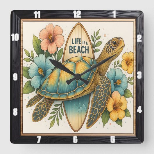 Surfboard Beach Life Quadratische Wanduhr (Vorderseite)