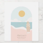 Surfboard Beach Vielen Dank Weinetikett (Einzelnes Label)