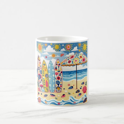 Surfboard Folk Art Mug Kaffeetasse (Mittel)
