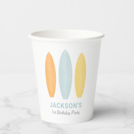Surfboard Kindergeburtstag Party Pappbecher (Vorderseite)