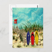 Surfboard-Kunst, rot-gelb und blau Postkarte (Vorne/Hinten)