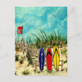 Surfboard-Kunst, rot-gelb und blau Postkarte (Vorderseite)