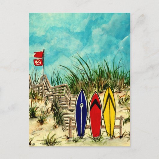 Surfboard-Kunst, rot-gelb und blau Postkarte (Vorderseite)