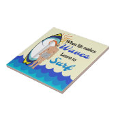 Surfboard Ocean Waves Blue Motivierend Zitat Fliese (Seite)