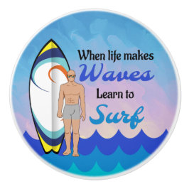 Surfboard Ocean Waves Blue Motivierend Zitat Keramikknauf