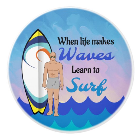 Surfboard Ocean Waves Blue Motivierend Zitat Keramikknauf (Vorderseite)