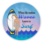 Surfboard Ocean Waves Blue Motivierend Zitat Keramikknauf (Vorderseite)