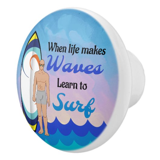 Surfboard Ocean Waves Blue Motivierend Zitat Keramikknauf (Rechts)