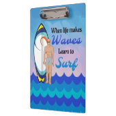 Surfboard Ocean Waves Blue Motivierend Zitat Klemmbrett (Links)