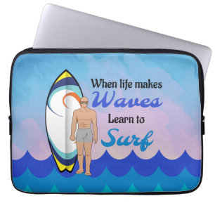Surfboard Ocean Waves Blue Motivierend Zitat Laptopschutzhülle