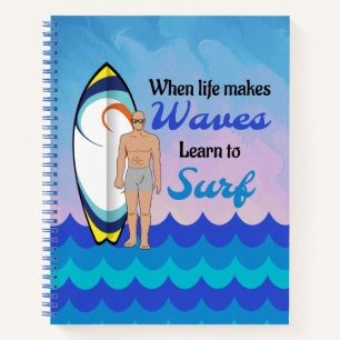 Surfboard Ocean Waves Blue Motivierend Zitat Notizblock