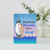 Surfboard Ocean Waves Blue Motivierend Zitat Postkarte (Stehend Vorderseite)