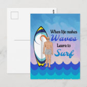 Surfboard Ocean Waves Blue Motivierend Zitat Postkarte (Vorne/Hinten)