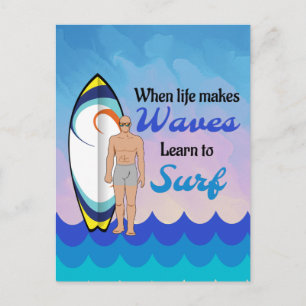 Surfboard Ocean Waves Blue Motivierend Zitat Postkarte