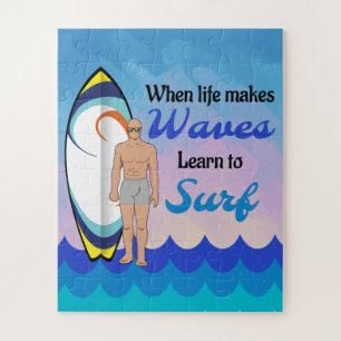 Surfboard Ocean Waves Blue Motivierend Zitat Puzzle