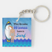 Surfboard Ocean Waves Blue Motivierend Zitat Schlüsselanhänger (Rückseite)