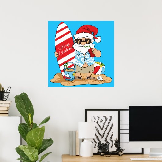 Surfboard Santa Poster (Heimbüro)