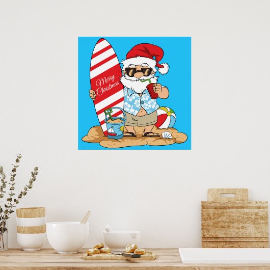 Surfboard Santa Poster (Küche)