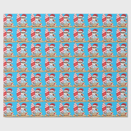 Surfboard Santa Wrapping Paper Geschenkpapier (Flach)