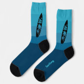 Surfboard-Silhouette in Ocean Waves Blue Socken (Linkes Detail)