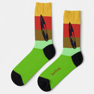 Surfboard-Silhouette über King Bug Colors Socken