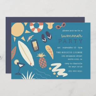 Surfboard & Sun  HandGezeichnet SommerGeburtstagsp Einladung