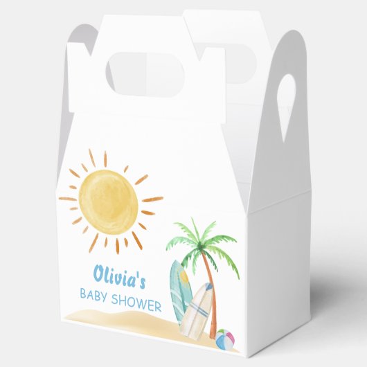 Surfboard Sunshine Beach Palm Tree Baby Dusche Geschenkschachtel (Geöffnet)