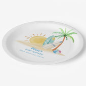 Surfboard Sunshine Beach Palm Tree Baby Dusche Pappteller (Schrägansicht)