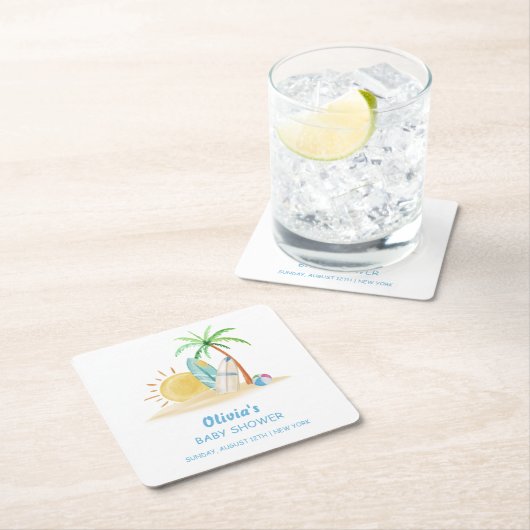 Surfboard Sunshine Beach Palm Tree Baby Dusche Rechteckiger Pappuntersetzer (Vor Ort)