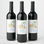 Surfboard Sunshine Beach Palm Tree Baby Dusche Weinetikett (Flaschen)