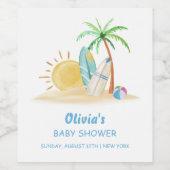 Surfboard Sunshine Beach Palm Tree Baby Dusche Weinetikett (Einzelnes Label)