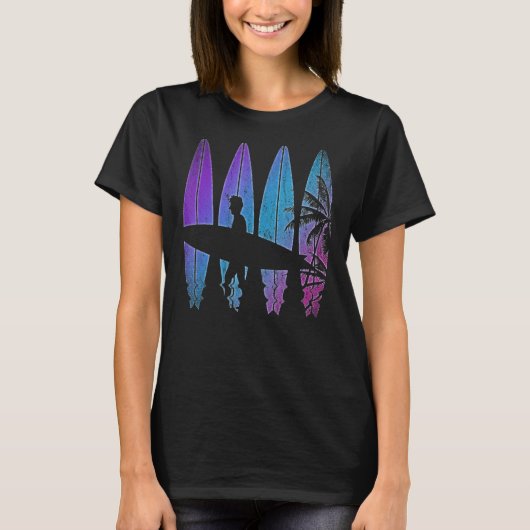 Surfboard Synthwave Surfer Vaporwave Palmen Tree u T-Shirt (Vorderseite)
