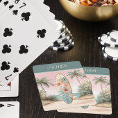 Surfboard Tropical Island Flower Palm Tree w Name Spielkarten