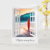 Surfboard und Ocean Wave Beileid Karte (Gelbe Blume)