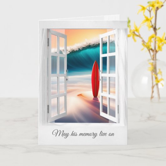 Surfboard und Ocean Wave Beileid Karte (Gelbe Blume)