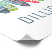 Surfboard Watercolor Individuelle Name Print Poster (Ecke)