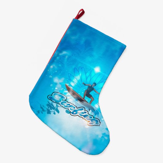 Surfboarder auf blauem Hintergrund Großer Weihnachtsstrumpf (Vorderansicht (hängend))
