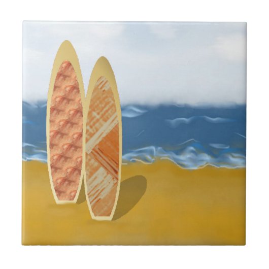 Surfboards am Strand Art Fliese (Vorderseite)