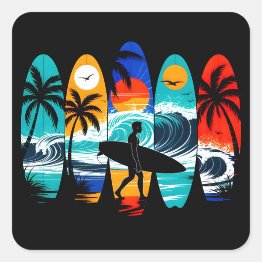 Surfboards Quadratischer Aufkleber (Vorderseite)