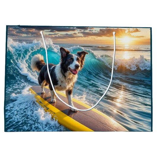Surfborder Collie Große Geschenktüte (Rückseite)