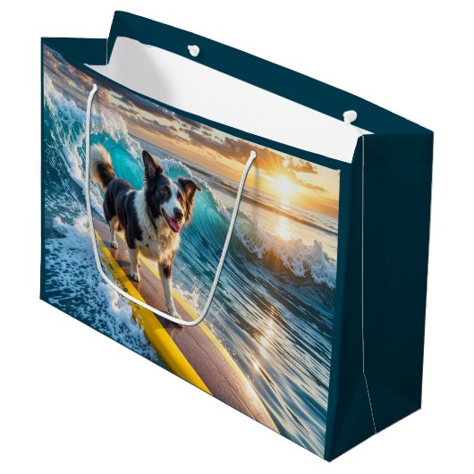 Surfborder Collie Große Geschenktüte (Vorderseite Schrägansicht)