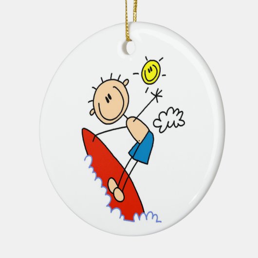 Surfboy-Strichmännchen Keramik Ornament (Links)