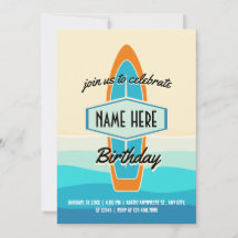 Surfbrett am Strand Geburtstag