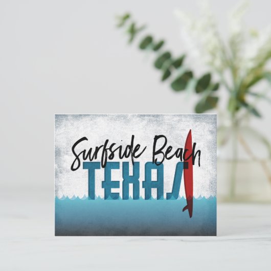 Surfbrett am Strand Postcard Texas Surfboard Postkarte (Stehend Vorderseite)