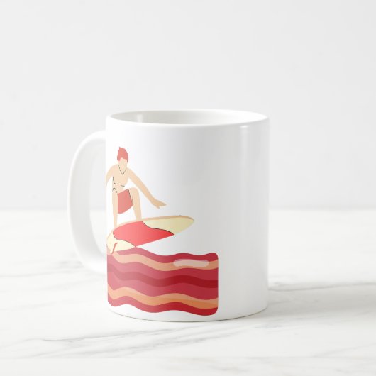 Surfbrett auf Bacon Wave Kaffeetasse (Vorderseite Links)