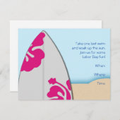 Surfbrett auf der Beach-Party Einladung (Vorne/Hinten)