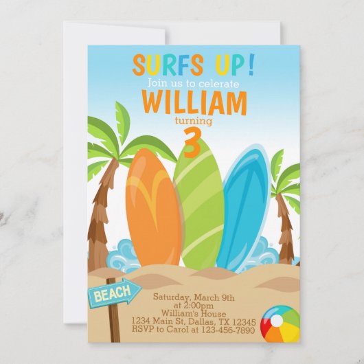 Surfbrett Geburtstagsparty Einladung (Vorderseite)