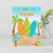 Surfbrett Geburtstagsparty Einladung (Stehend Vorderseite)
