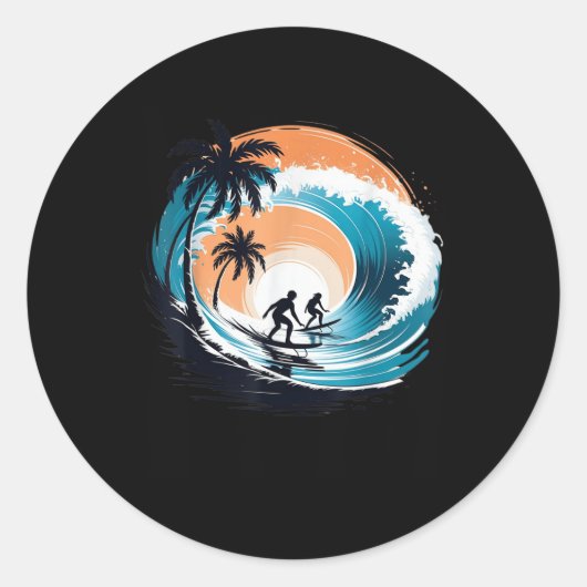 Surfbrett Hawaii Wave Surfbrett Lover Be Runder Aufkleber (Vorderseite)